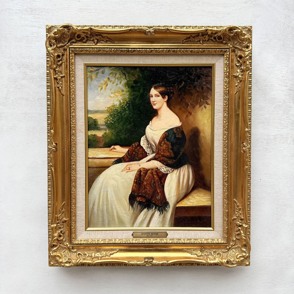 Portrait of Madame Ackerman | Vintage Oil Reproduction after Winterhalter | Ornate Frame | 19.3×22.8in - Vintage Oil Painting - Arden Gallery