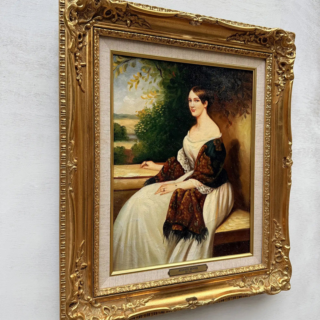 Portrait of Madame Ackerman | Vintage Oil Reproduction after Winterhalter | Ornate Frame | 19.3×22.8in - Vintage Oil Painting - Arden Gallery