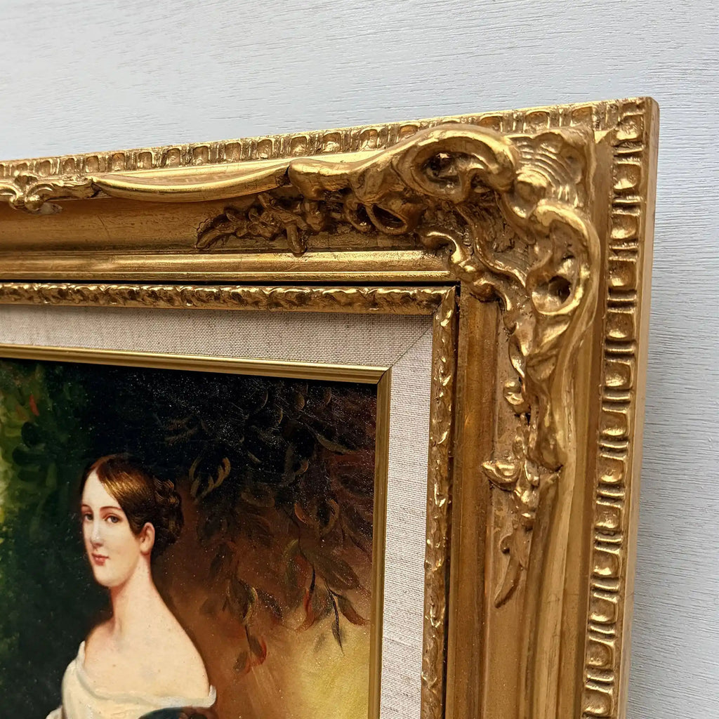 Portrait of Madame Ackerman | Vintage Oil Reproduction after Winterhalter | Ornate Frame | 19.3×22.8in - Vintage Oil Painting - Arden Gallery