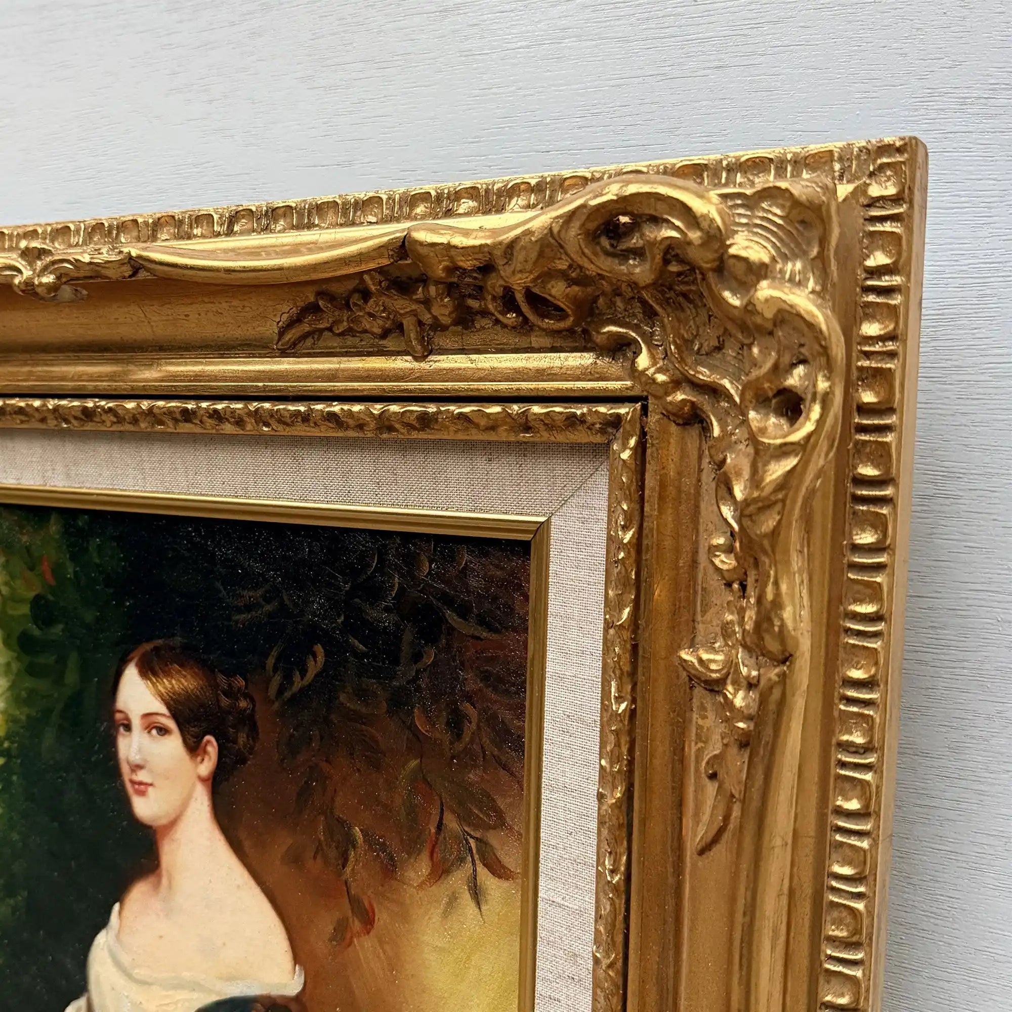 Portrait of Madame Ackerman | Vintage Oil Reproduction after Winterhalter | Ornate Frame | 19.3×22.8in - Vintage Oil Painting - Arden Gallery