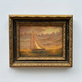 Sailboat at Sunset | Vintage Seascape Oil Painting | Craquelure | Ornate Gold Frame | Circa 1950s | 22.8×18.5in - Vintage Oil Painting - Arden Gallery