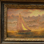Sailboat at Sunset | Vintage Seascape Oil Painting | Craquelure | Ornate Gold Frame | Circa 1950s | 22.8×18.5in - Vintage Oil Painting - Arden Gallery