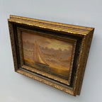 Sailboat at Sunset | Vintage Seascape Oil Painting | Craquelure | Ornate Gold Frame | Circa 1950s | 22.8×18.5in - Vintage Oil Painting - Arden Gallery