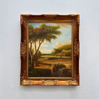 Stream Below Hilltop Ruins Oil Painting | Waterfall & Rolling Hills | Landscape Art |  20.5×24.4in - Vintage Oil Painting - Arden Gallery