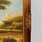 Stream Below Hilltop Ruins Oil Painting | Waterfall & Rolling Hills | Landscape Art |  20.5×24.4in - Vintage Oil Painting - Arden Gallery