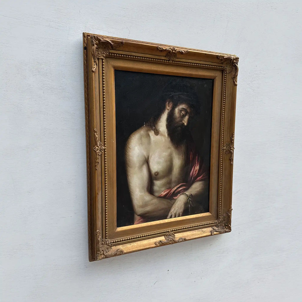 The Crown of Thorns | Vintage Religious Oil Painting | Ornate Gold Frame | 17.3×21.3in - Vintage Oil Painting - Arden Gallery