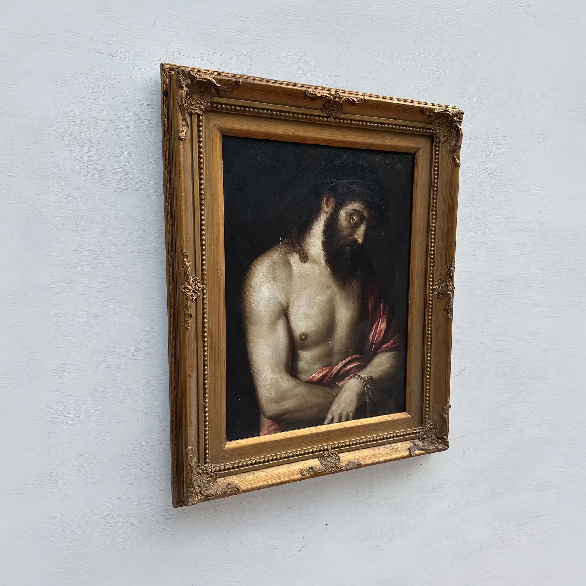 The Crown of Thorns | Vintage Religious Oil Painting | Ornate Gold Frame | 17.3×21.3in - Vintage Oil Painting - Arden Gallery