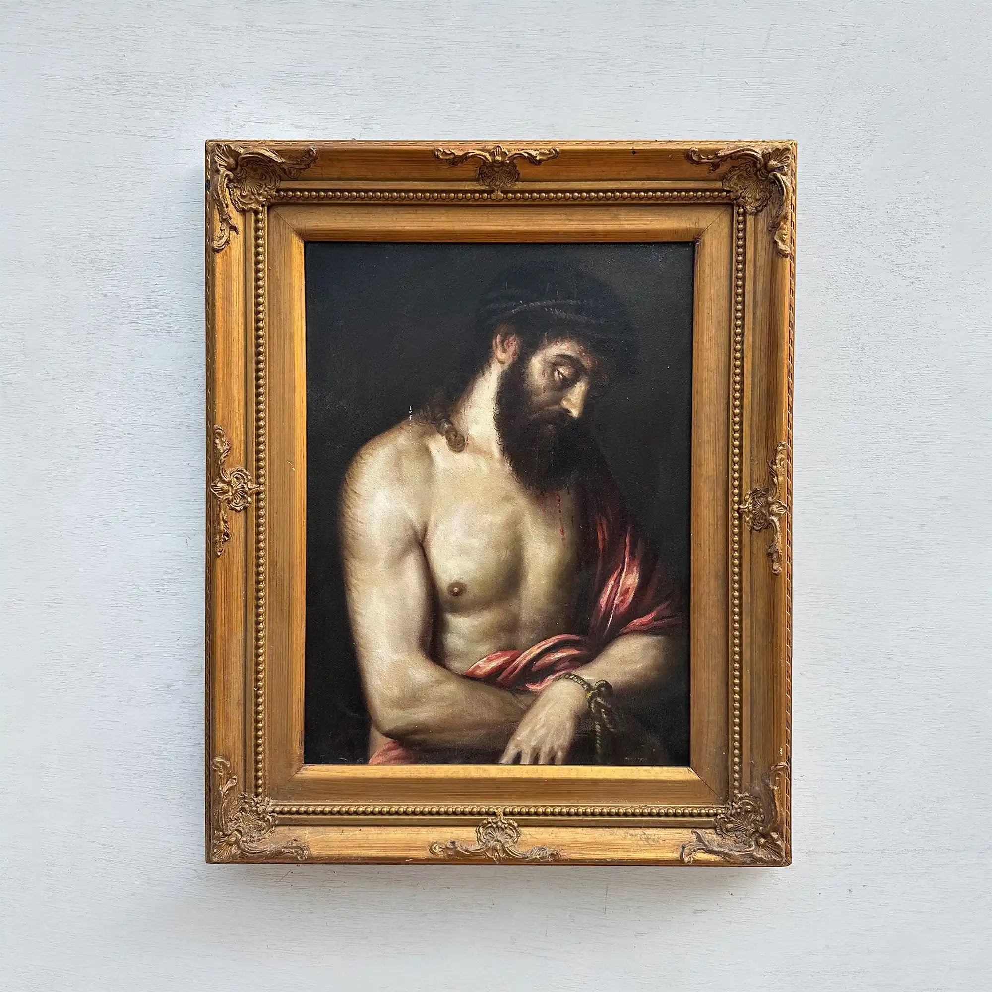 The Crown of Thorns | Vintage Religious Oil Painting | Ornate Gold Frame | 17.3×21.3in - Vintage Oil Painting - Arden Gallery