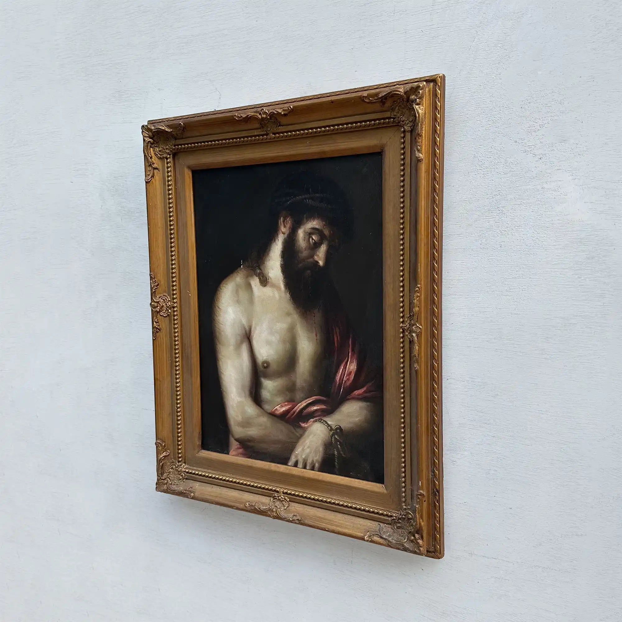 The Crown of Thorns | Vintage Religious Oil Painting | Ornate Gold Frame | 17.3×21.3in - Vintage Oil Painting - Arden Gallery