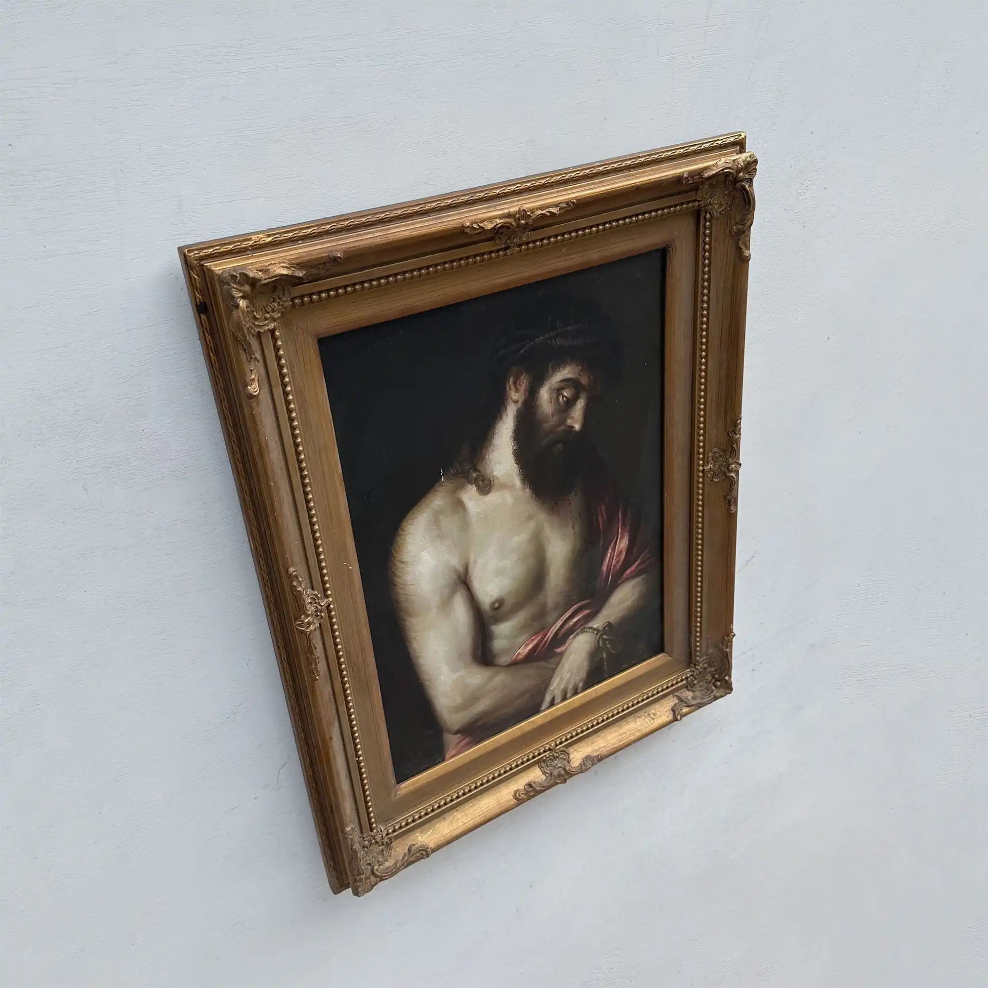 The Crown of Thorns | Vintage Religious Oil Painting | Ornate Gold Frame | 17.3×21.3in - Vintage Oil Painting - Arden Gallery