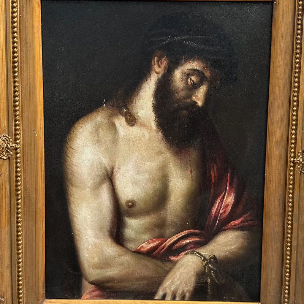 The Crown of Thorns | Vintage Religious Oil Painting | Ornate Gold Frame | 17.3×21.3in - Vintage Oil Painting - Arden Gallery