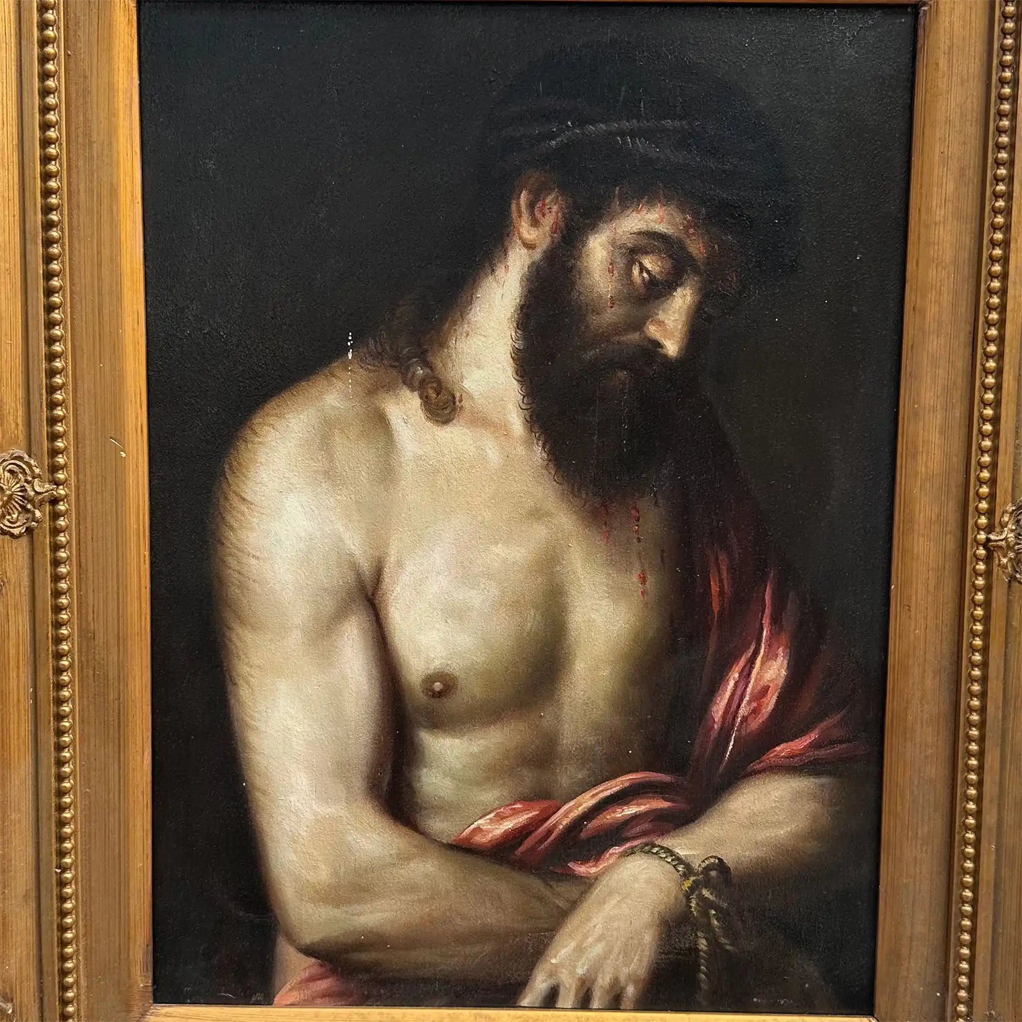 The Crown of Thorns | Vintage Religious Oil Painting | Ornate Gold Frame | 17.3×21.3in - Vintage Oil Painting - Arden Gallery