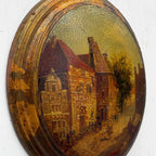 The Old Town Lane | Vintage European Street Scene Oil Painting | Oval, Craquelure | 10.6×12.6in - Vintage Oil Painting - Arden Gallery