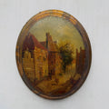 The Old Town Lane | Vintage European Street Scene Oil Painting | Oval, Craquelure | 10.6×12.6in - Vintage Oil Painting - Arden Gallery