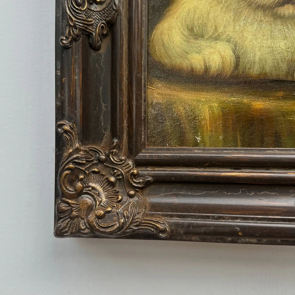 Two Cats Resting Together Oil Painting | Vintage Cat Portrait | Ornate Dark Frame |  21.7×17.7in - Vintage Oil Painting - Arden Gallery