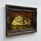 Two Cats Resting Together Oil Painting | Vintage Cat Portrait | Ornate Dark Frame |  21.7×17.7in - Vintage Oil Painting - Arden Gallery