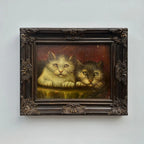 Two Cats Resting Together Oil Painting | Vintage Cat Portrait | Ornate Dark Frame |  21.7×17.7in - Vintage Oil Painting - Arden Gallery