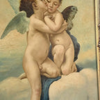 Two Cherubs Embracing | Vintage Figurative Oil Painting | Rococo Silver-Gold Frame | 17.7×21.7in - Vintage Oil Painting - Arden Gallery
