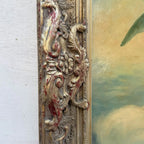 Two Cherubs Embracing | Vintage Figurative Oil Painting | Rococo Silver-Gold Frame | 17.7×21.7in - Vintage Oil Painting - Arden Gallery