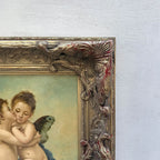 Two Cherubs Embracing | Vintage Figurative Oil Painting | Rococo Silver-Gold Frame | 17.7×21.7in - Vintage Oil Painting - Arden Gallery