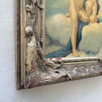 Two Cherubs Embracing | Vintage Figurative Oil Painting | Rococo Silver-Gold Frame | 17.7×21.7in - Vintage Oil Painting - Arden Gallery