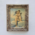 Two Cherubs Embracing | Vintage Figurative Oil Painting | Rococo Silver-Gold Frame | 17.7×21.7in - Vintage Oil Painting - Arden Gallery
