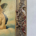Two Cherubs Embracing | Vintage Figurative Oil Painting | Rococo Silver-Gold Frame | 17.7×21.7in - Vintage Oil Painting - Arden Gallery