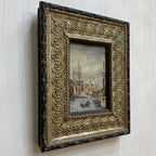 Venice Canal Landscape Oil Painting | Artwork on a Hand-Painted Tablet | with Carved Wooden Frame - Vintage Oil Painting - Arden Gallery