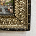 Venice Canal Landscape Oil Painting | Artwork on a Hand-Painted Tablet | with Carved Wooden Frame - Vintage Oil Painting - Arden Gallery