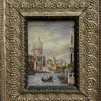 Venice Canal Landscape Oil Painting | Artwork on a Hand-Painted Tablet | with Carved Wooden Frame - Vintage Oil Painting - Arden Gallery