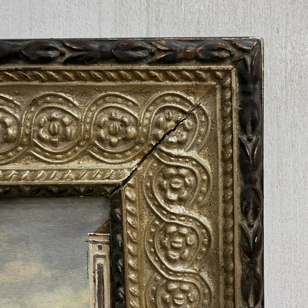 Venice Canal Landscape Oil Painting | Artwork on a Hand-Painted Tablet | with Carved Wooden Frame - Vintage Oil Painting - Arden Gallery