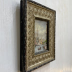 Venice Canal Landscape Oil Painting | Artwork on a Hand-Painted Tablet | with Carved Wooden Frame - Vintage Oil Painting - Arden Gallery