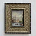 Venice Canal Landscape Oil Painting | Artwork on a Hand-Painted Tablet | with Carved Wooden Frame - Vintage Oil Painting - Arden Gallery
