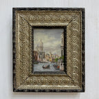 Venice Canal Landscape Oil Painting | Artwork on a Hand-Painted Tablet | with Carved Wooden Frame - Vintage Oil Painting - Arden Gallery
