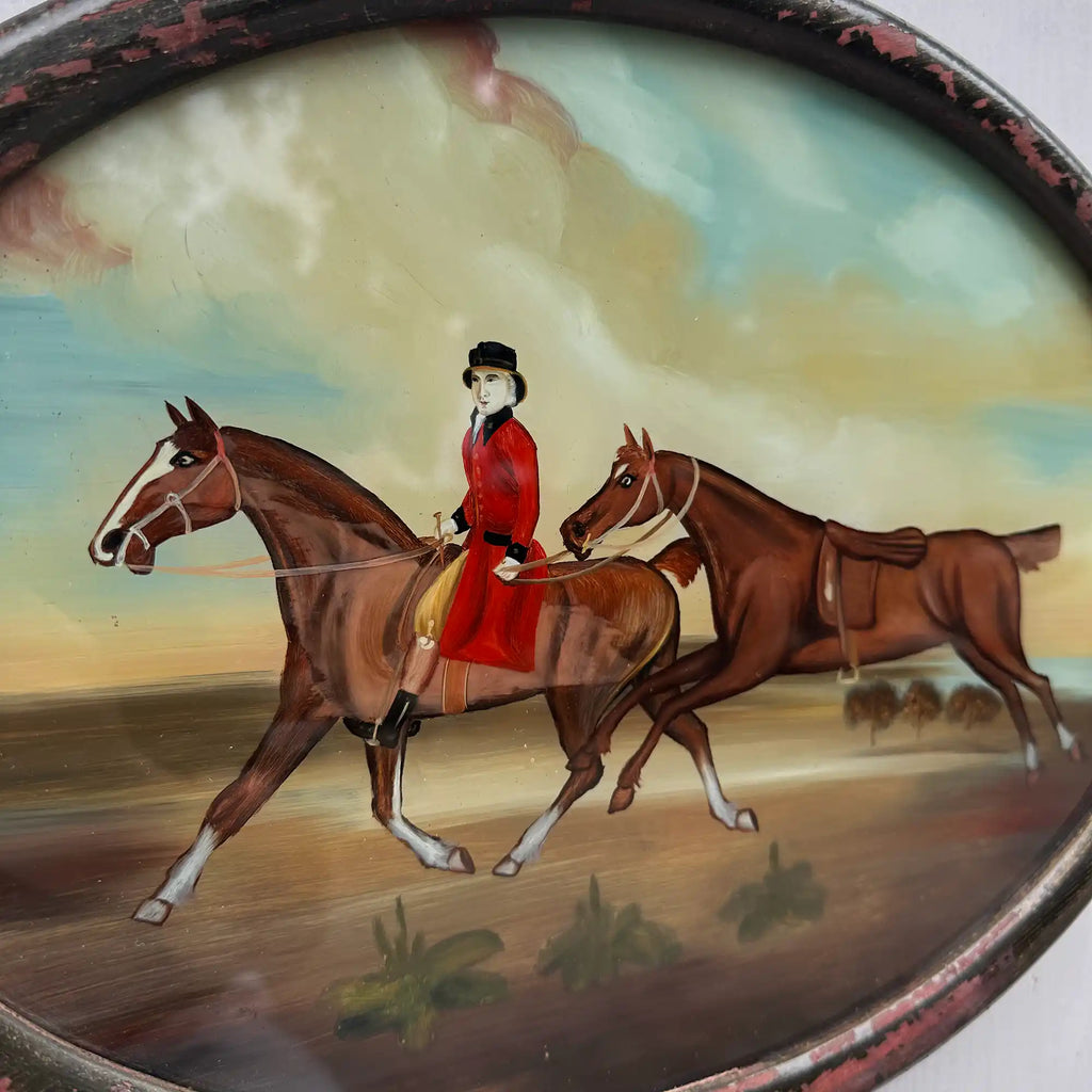 Vintage 1960s English Equestrian Oil Painting – Red-Coated Rider&nbsp  ( 15.7 × 11.4 in) - Vintage Oil Painting - Arden Gallery