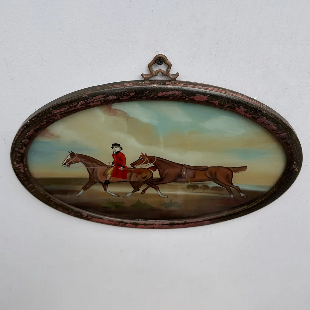 Vintage 1960s English Equestrian Oil Painting – Red-Coated Rider&nbsp  ( 15.7 × 11.4 in) - Vintage Oil Painting - Arden Gallery