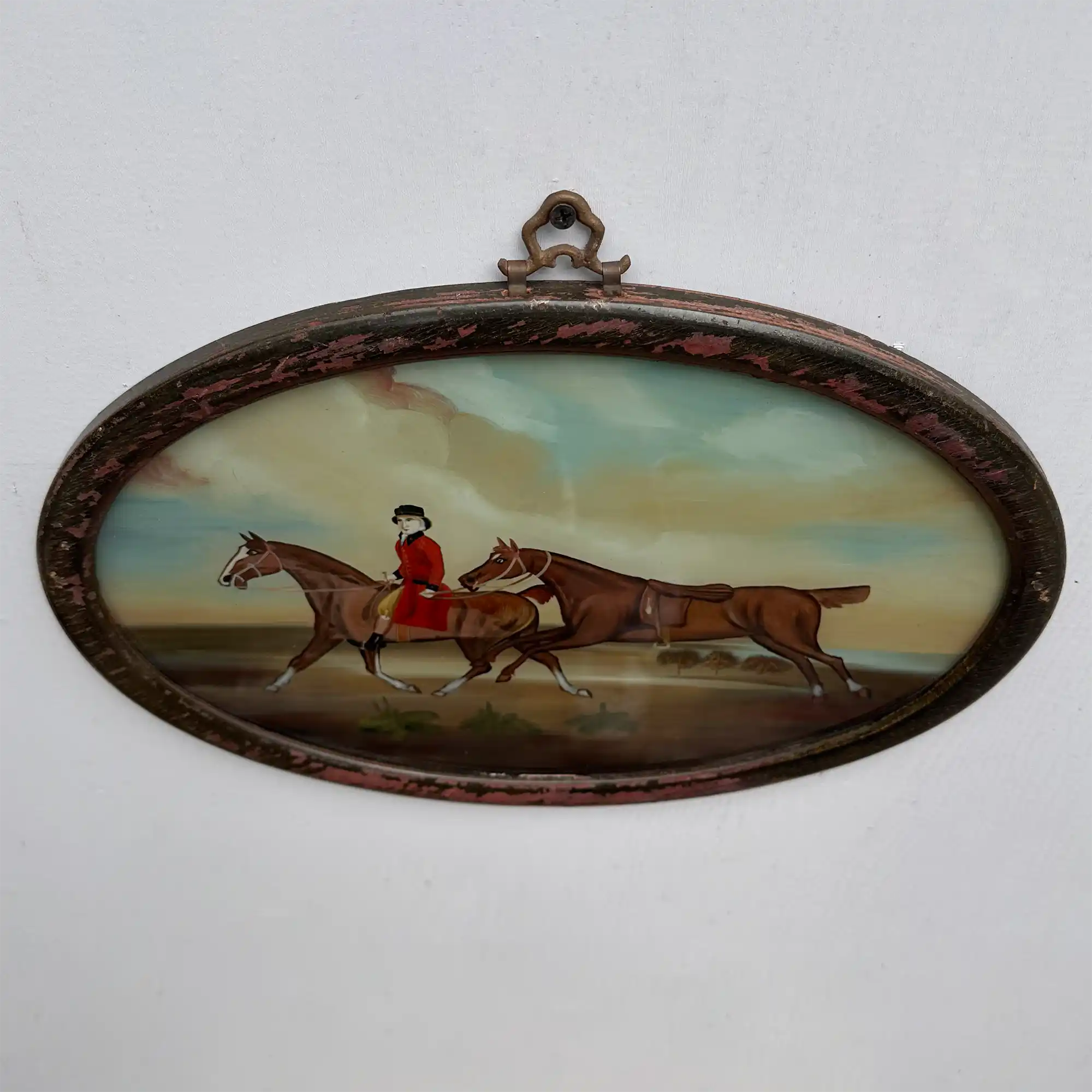Vintage 1960s English Equestrian Oil Painting – Red-Coated Rider&nbsp  ( 15.7 × 11.4 in) - Vintage Oil Painting - Arden Gallery