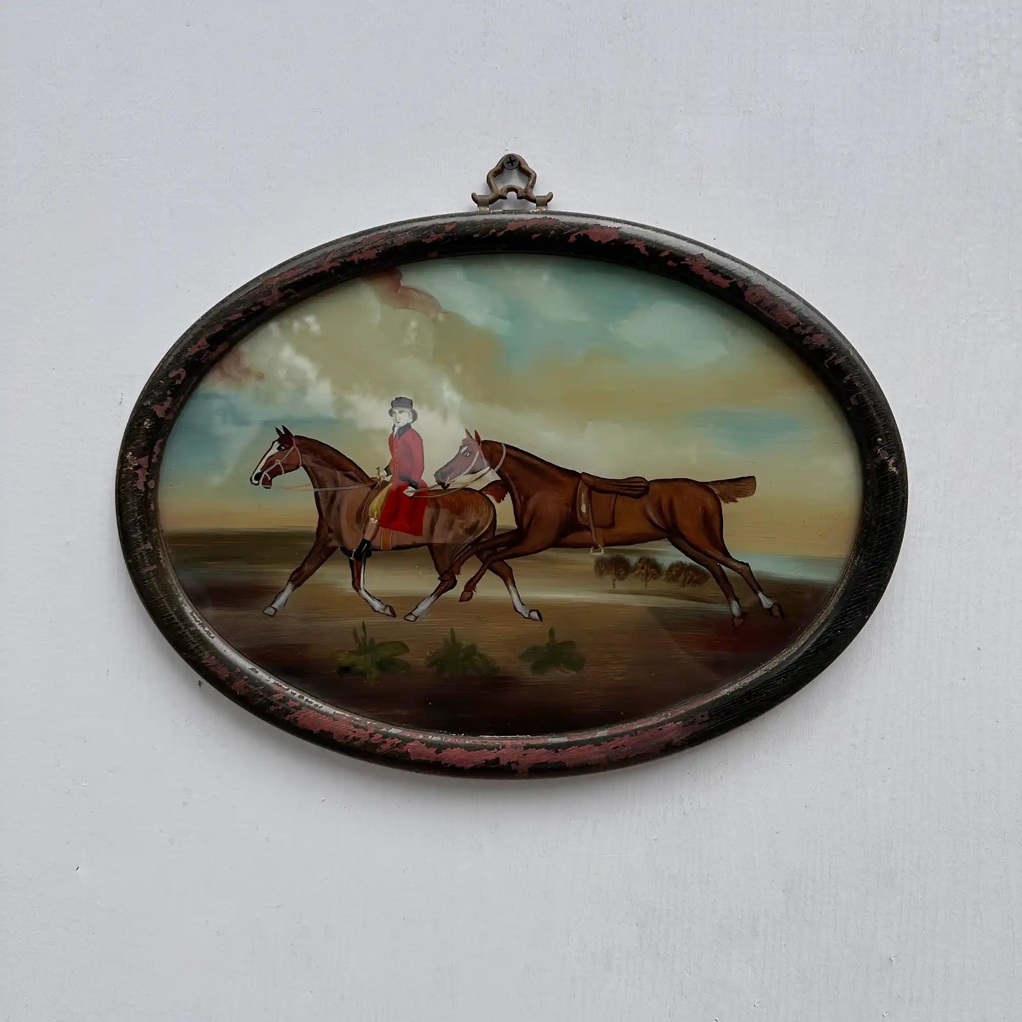 Vintage 1960s English Equestrian Oil Painting – Red-Coated Rider&nbsp  ( 15.7 × 11.4 in) - Vintage Oil Painting - Arden Gallery