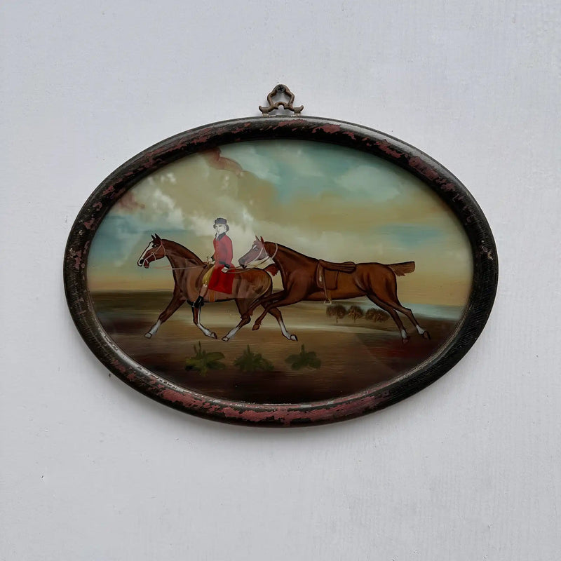 Vintage 1960s English Equestrian Oil Painting – Red-Coated Rider&nbsp  ( 15.7 × 11.4 in) - Vintage Oil Painting - Arden Gallery