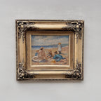 Vintage Beach Scene Painting, Woman and Children Seaside, Framed Coastal Wall Art Decor - Vintage Oil Painting - Arden Gallery