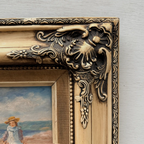 Vintage Beach Scene Painting, Woman and Children Seaside, Framed Coastal Wall Art Decor - Vintage Oil Painting - Arden Gallery