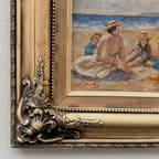 Vintage Beach Scene Painting, Woman and Children Seaside, Framed Coastal Wall Art Decor - Vintage Oil Painting - Arden Gallery
