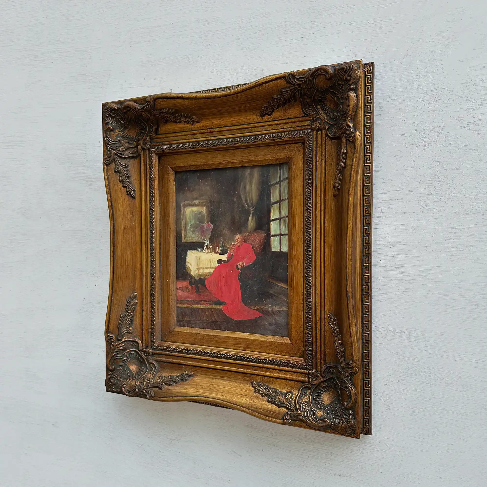 Vintage Catholic Cardinal Oil Painting, Framed European Religious Figure Art (16.1×18.1 in) - Vintage Oil Painting - Arden Gallery