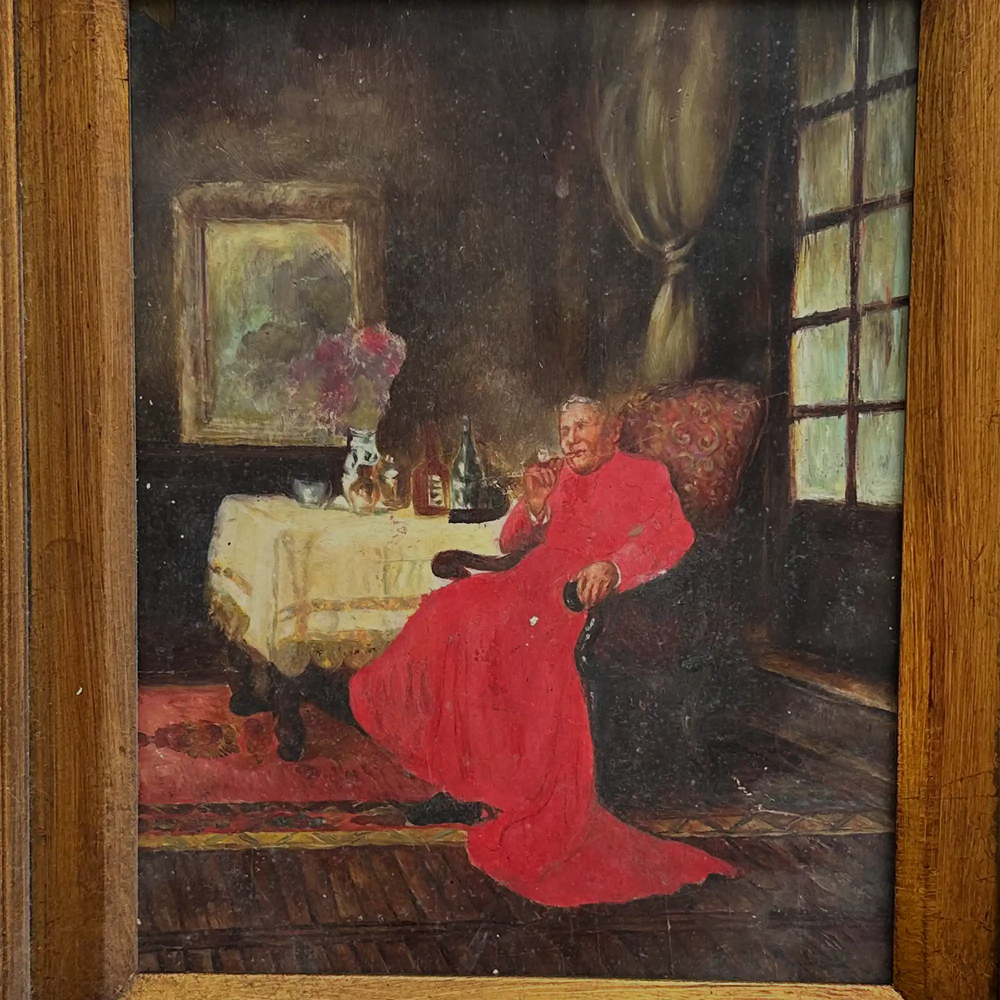 Vintage Catholic Cardinal Oil Painting, Framed European Religious Figure Art (16.1×18.1 in) - Vintage Oil Painting - Arden Gallery