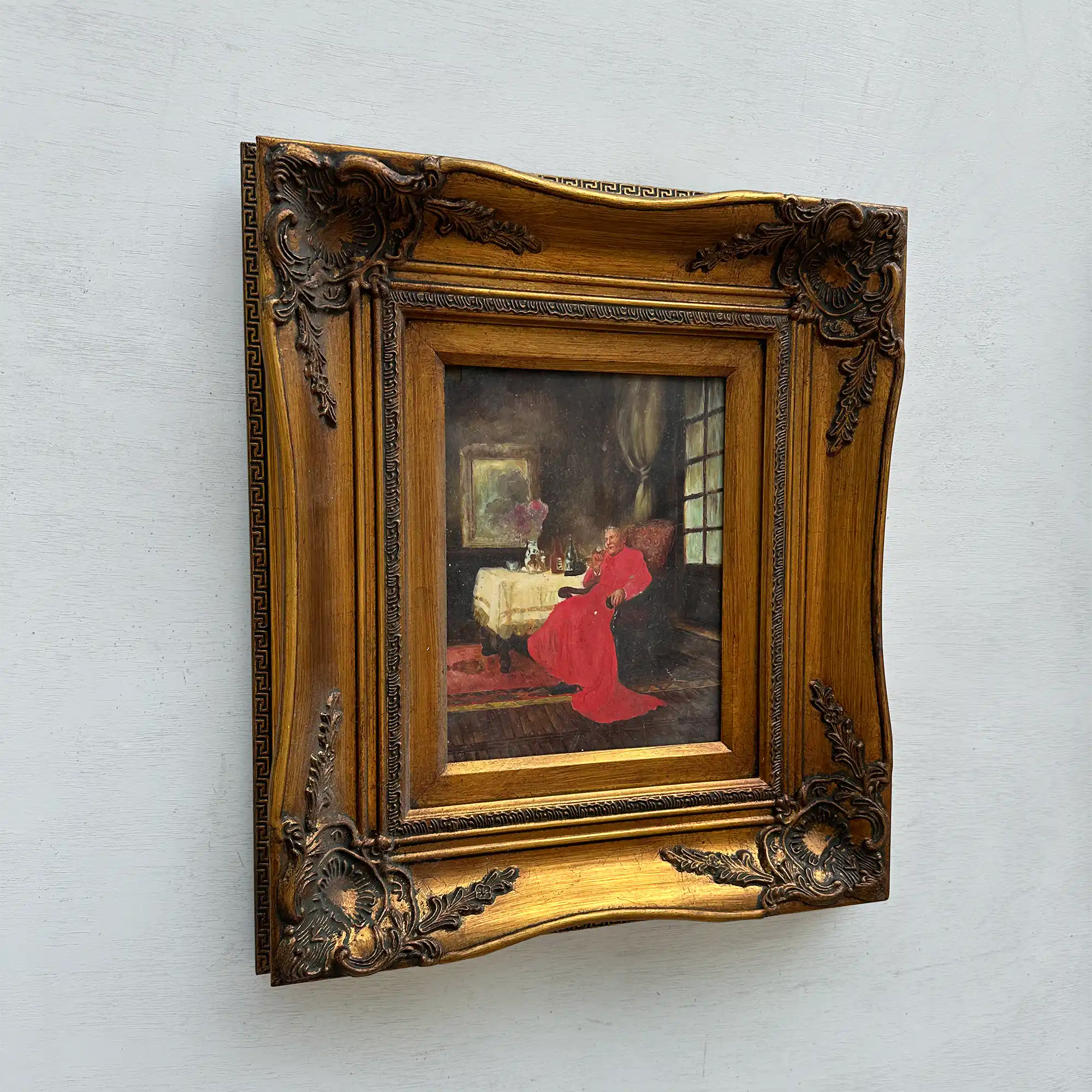 Vintage Catholic Cardinal Oil Painting, Framed European Religious Figure Art (16.1×18.1 in) - Vintage Oil Painting - Arden Gallery