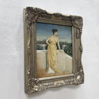 Vintage Classical Woman Portrait Oil Painting, Yellow Dress Seaside Figure Art, Ornate Gold Framed Collectible Artwork - Vintage Oil Painting - Arden Gallery