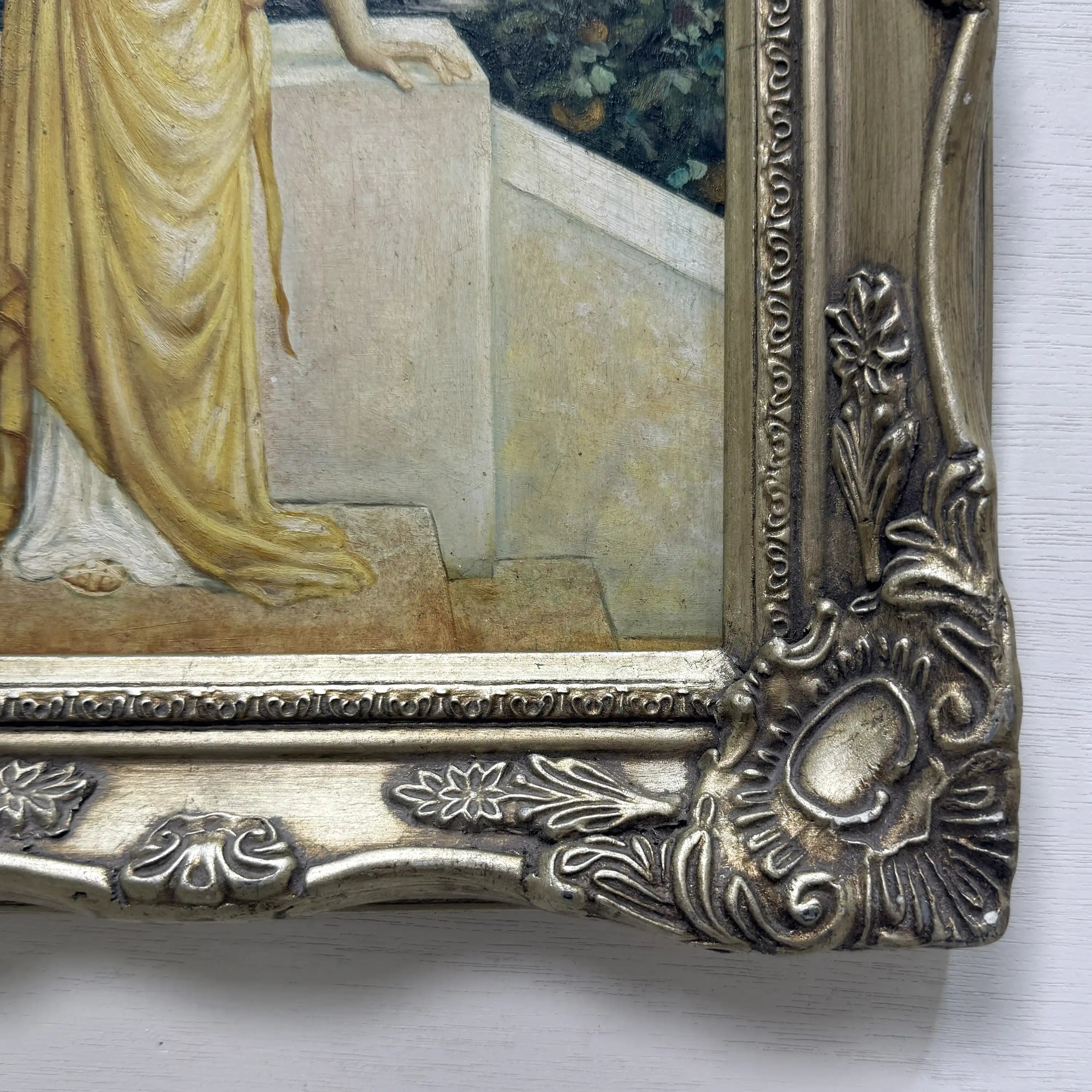 Vintage Classical Woman Portrait Oil Painting, Yellow Dress Seaside Figure Art, Ornate Gold Framed Collectible Artwork - Vintage Oil Painting - Arden Gallery