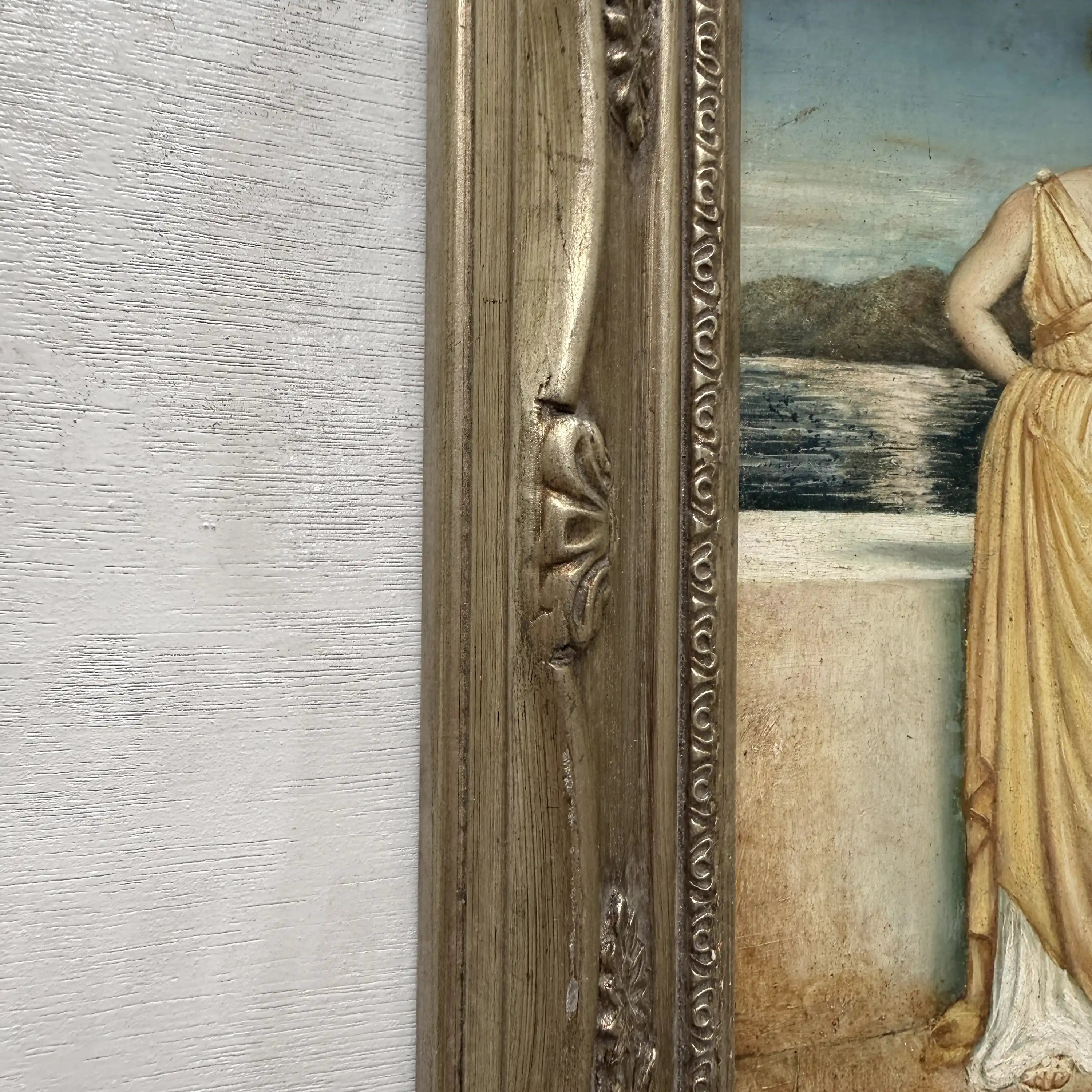 Vintage Classical Woman Portrait Oil Painting, Yellow Dress Seaside Figure Art, Ornate Gold Framed Collectible Artwork - Vintage Oil Painting - Arden Gallery