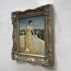 Vintage Classical Woman Portrait Oil Painting, Yellow Dress Seaside Figure Art, Ornate Gold Framed Collectible Artwork - Vintage Oil Painting - Arden Gallery