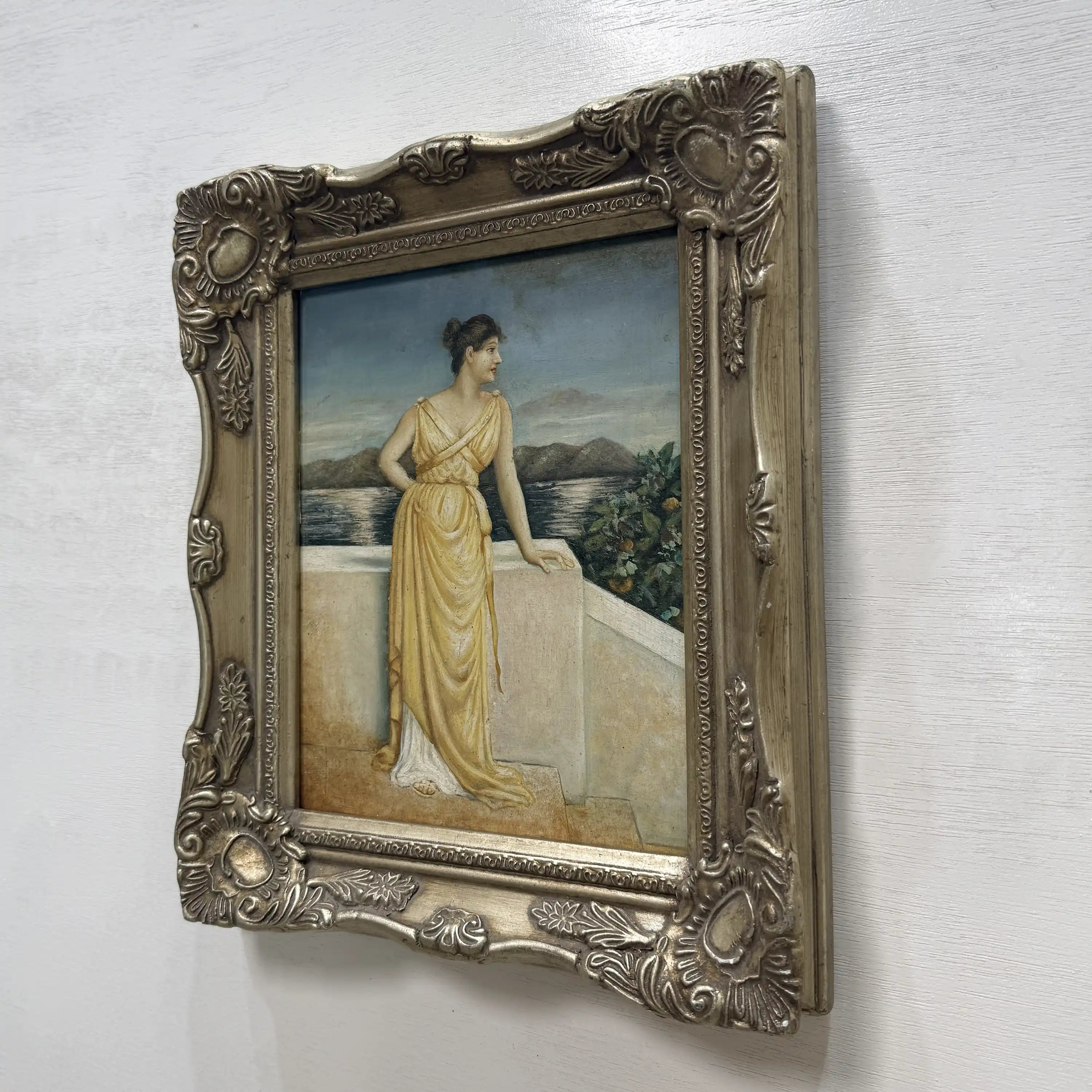 Vintage Classical Woman Portrait Oil Painting, Yellow Dress Seaside Figure Art, Ornate Gold Framed Collectible Artwork - Vintage Oil Painting - Arden Gallery